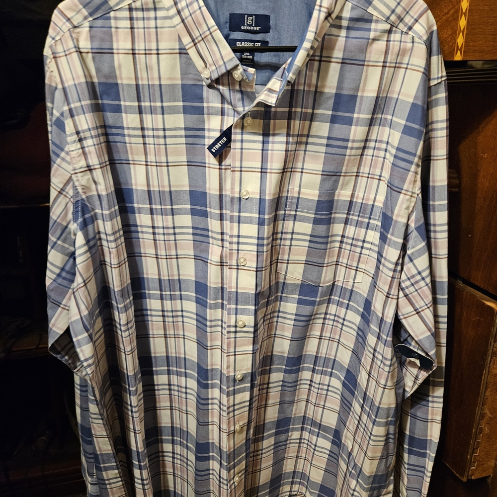 George Men's Plaid Button Down Shirt - Blue and Cream